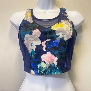 OLD NAVY Active Mesh cropped Tank top w/Shelf Bra XS Navy Floral
